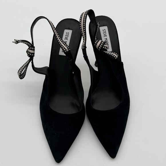 Steve Madden Bri Elegant Black Suede Old Money Slingback Bow Pumps10 - Picture 2 of 5